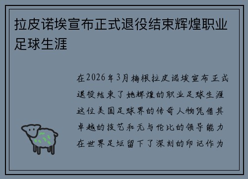 拉皮诺埃宣布正式退役结束辉煌职业足球生涯 拉皮诺埃宣布正式退役结束辉煌职业足球生涯